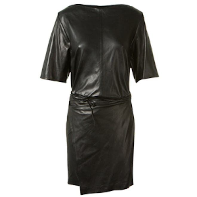 Falco Black Leather Wrap Up Mini Dress