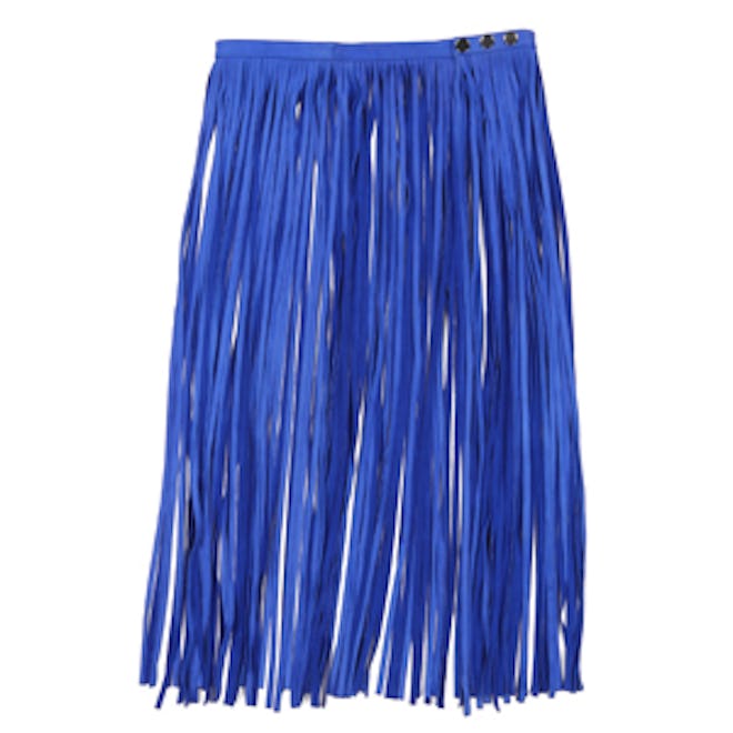 Cobalt Blue Fringe Leather Skirt