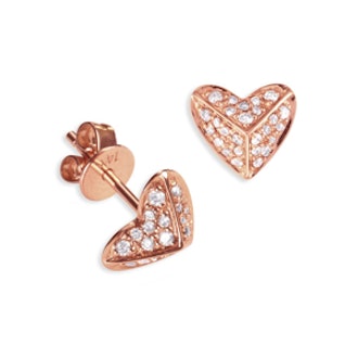 Rose Gold & Diamond Pyramid Heart Studs
