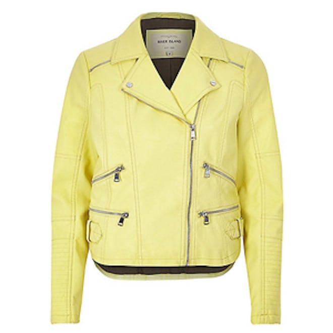 Light Yellow Zip Biker Jacket
