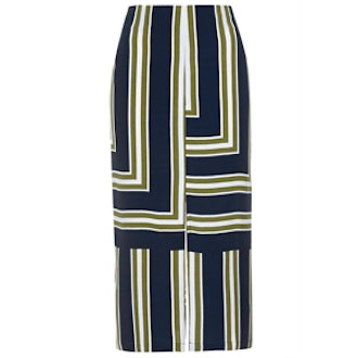 Striped Split Midi Skirt