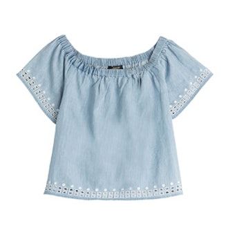 Embroidered Chambray Top