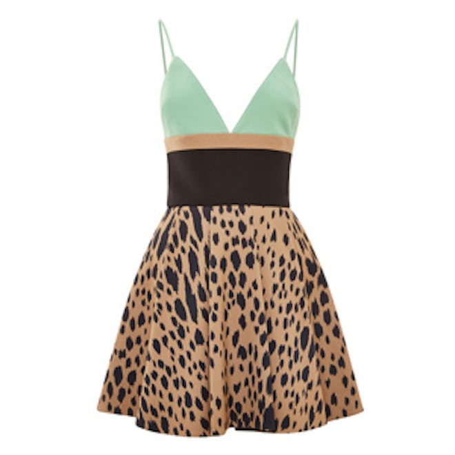 Leopard And Green Printed Mini Dress