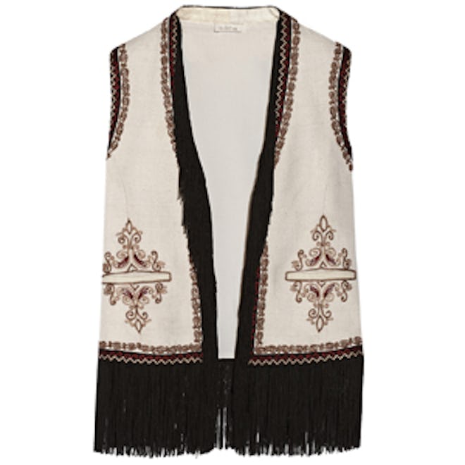 Fringed Embroidered Woven Silk Vest