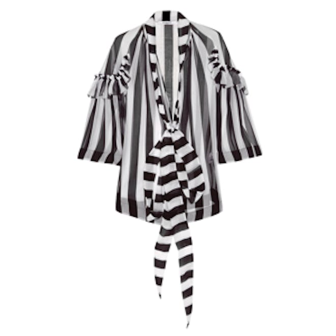 Black and White Stripe Silk Chiffon Blouse