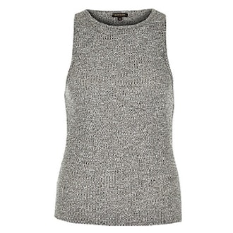 Grey Marl Ribbed Fitted Tank