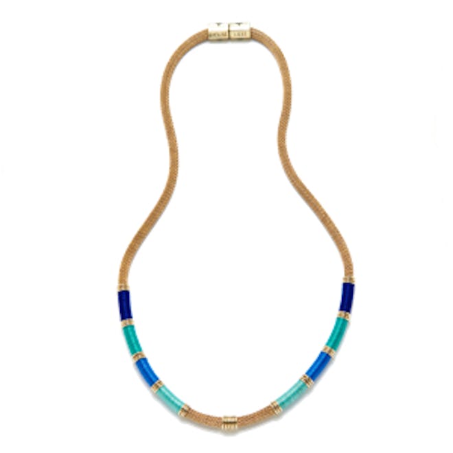 Blue Long Mesh Colorblock Necklace