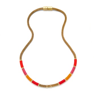 Red Long Mesh Colorblock Necklace