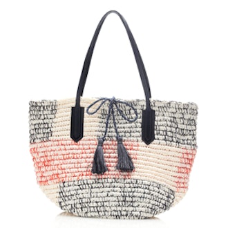 Color Blocked Straw Tote