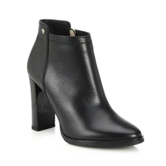 Leather Block-Heel Booties