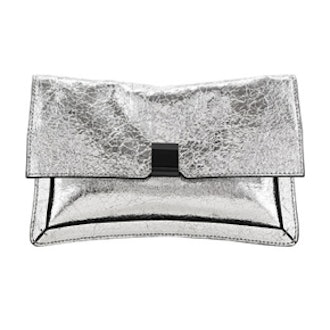 Vintage Mirror Leather Silver Fold Over Clutch