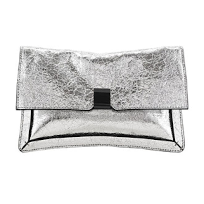Vintage Mirror Leather Silver Fold Over Clutch