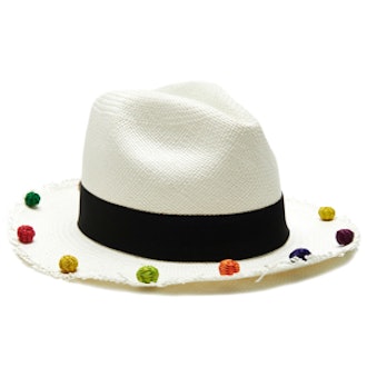 Pom-Pom Trimmed Panama Hat