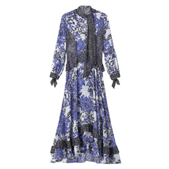 Flame of the Forest Print Tie Neck Dress