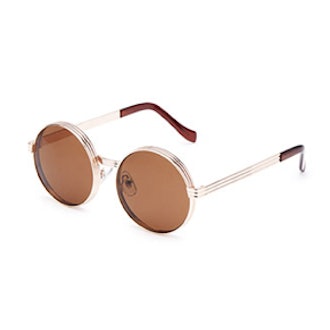 Stacked Metal- Frame Round Sunglasses