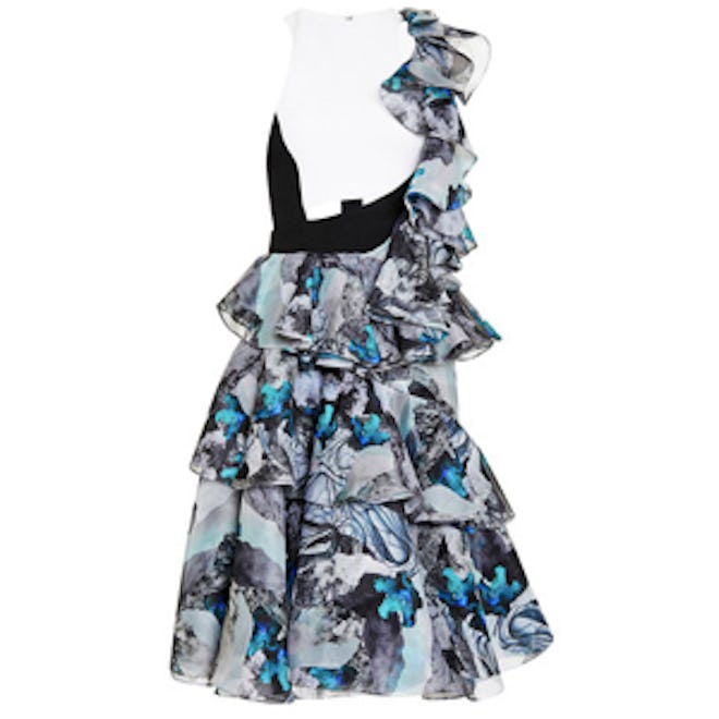 Silk Ruffle Shoulder Cutout Dress