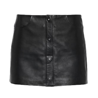 Buttoned Sleek Black Leather Mini Skirt