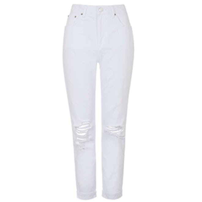Moto White Ripped Mom Jeans