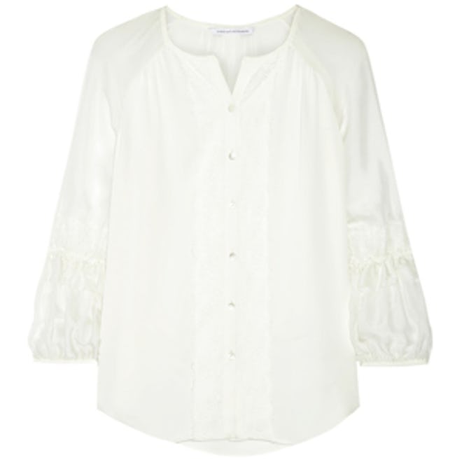 Taylor Lace-Trimmed Silk-Crepe Blouse