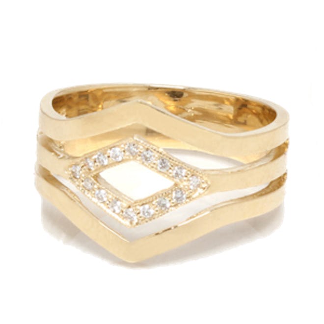 14k 3 Band Pave Pointed Ring
