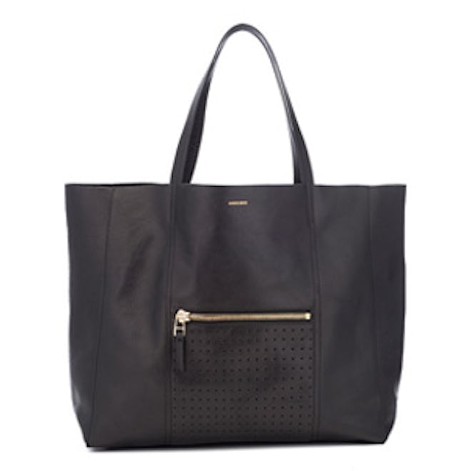Leather Tote Bag With Gold Accents