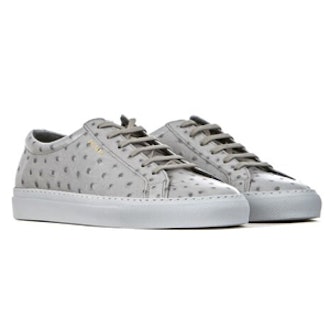 Ostritch-Embossed Leather Low Sneaker