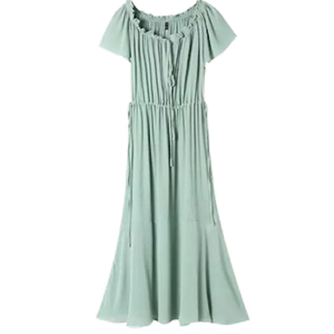 Boat Neck Pleated Dress