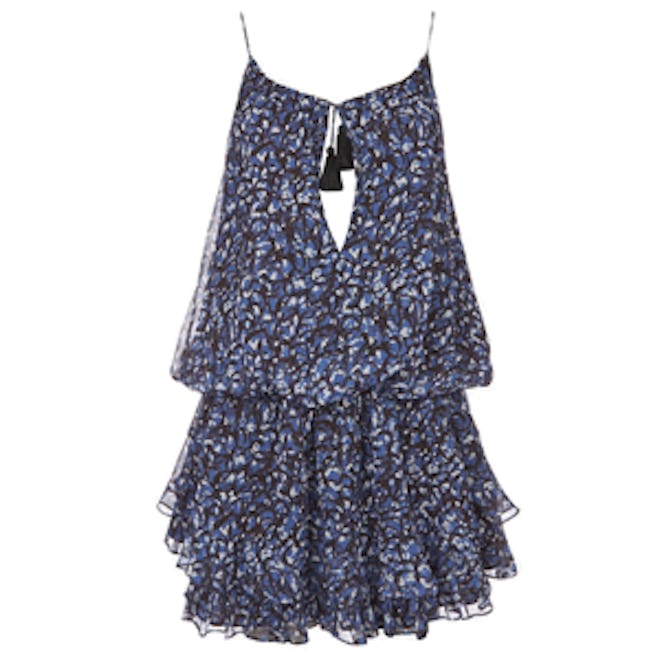 Gathered Tassel Tie Print Dress