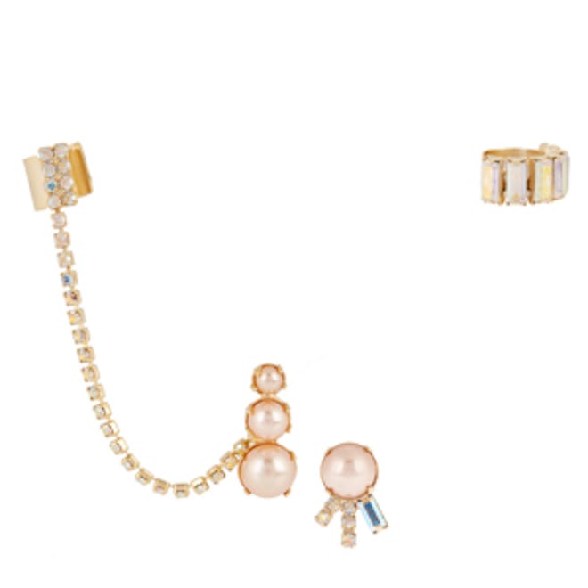 Gold-Plated Swarovski Crystal And Faux Pearl Ear Cuff