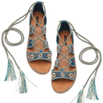 Embroidered Lace-Up Sandals