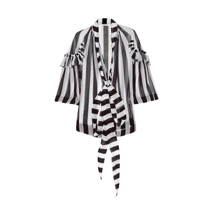Black and white stripe silk chiffon blouse