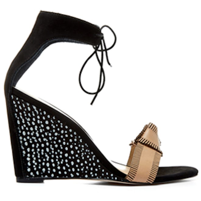 Black Nora Leather Wedge Sandals