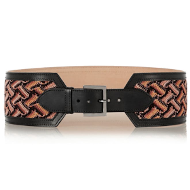 Leather and Crochet-Knit Waist Belt