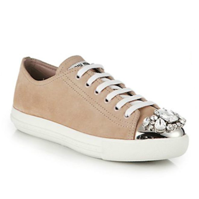 Crystal-Studded Suede Sneakers