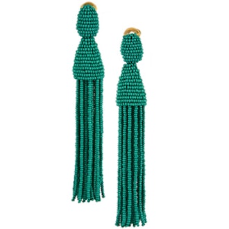 Beaded Tassel Clip Earrings