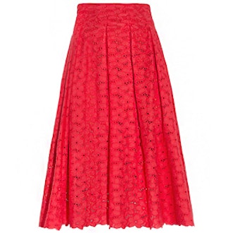 Red Lace Midi Skirt