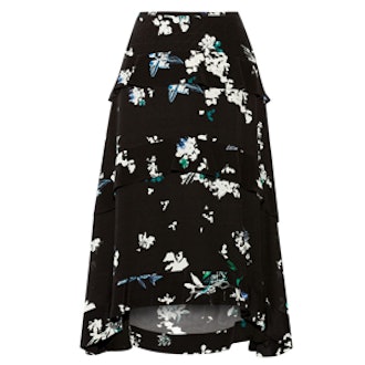 Tiered Floral-Print Silk-Georgette Skirt