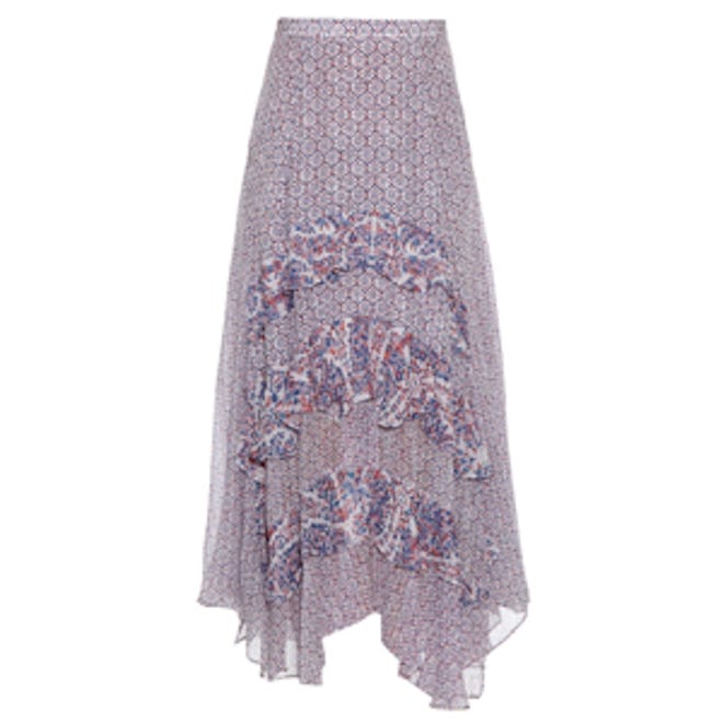 Printed Ruffled Tiered Silk Skirt