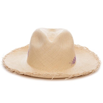 Natural and Purple Stitch Montauk Panama Hat
