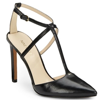 Leather T-Strap Point Toe Pumps