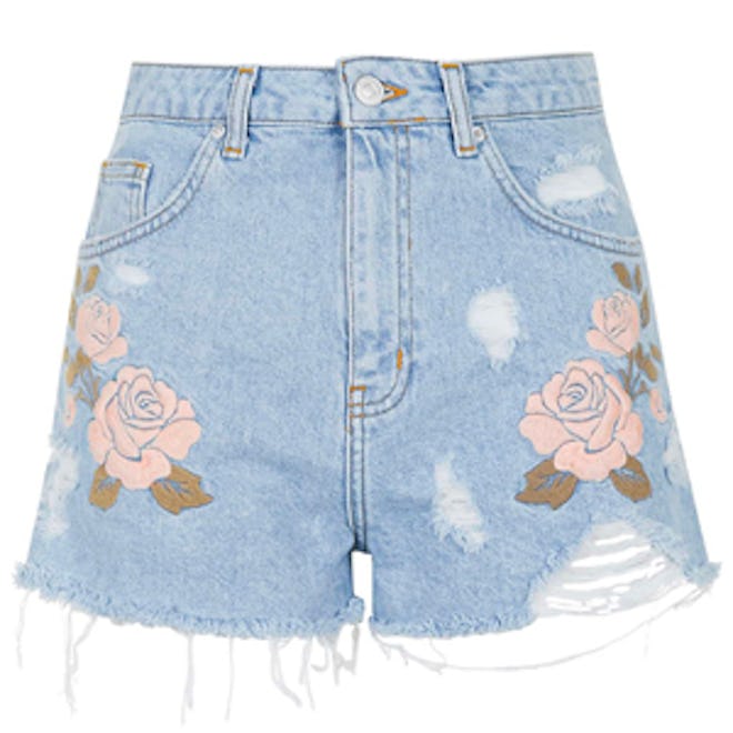 Moto Embroidered Mom Shorts