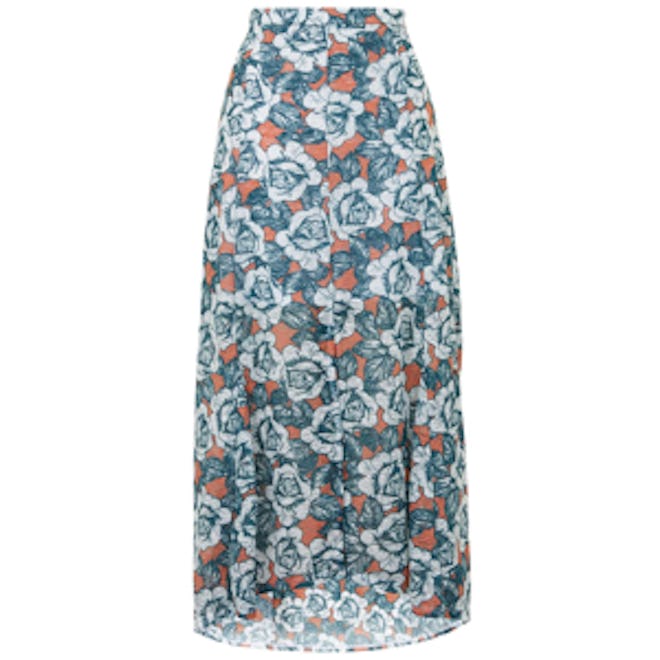 Split Front Rose Print Skirt