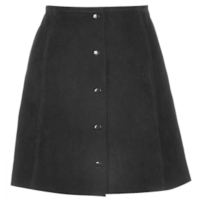 Suede Button Down Front A-Line Skirt