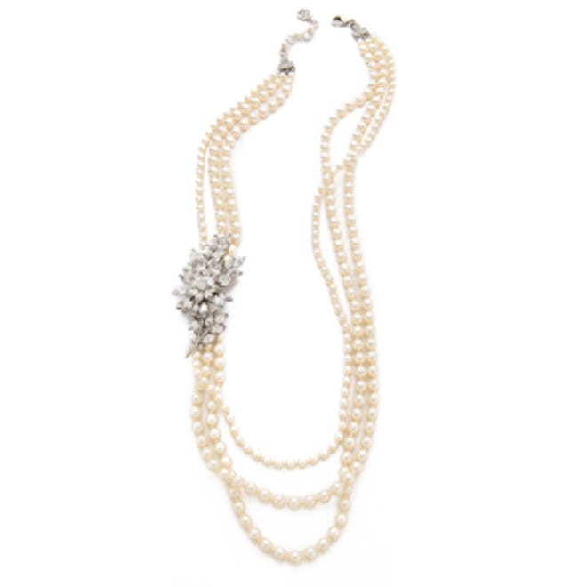 Crystal Flower Imitation Pearl Necklace