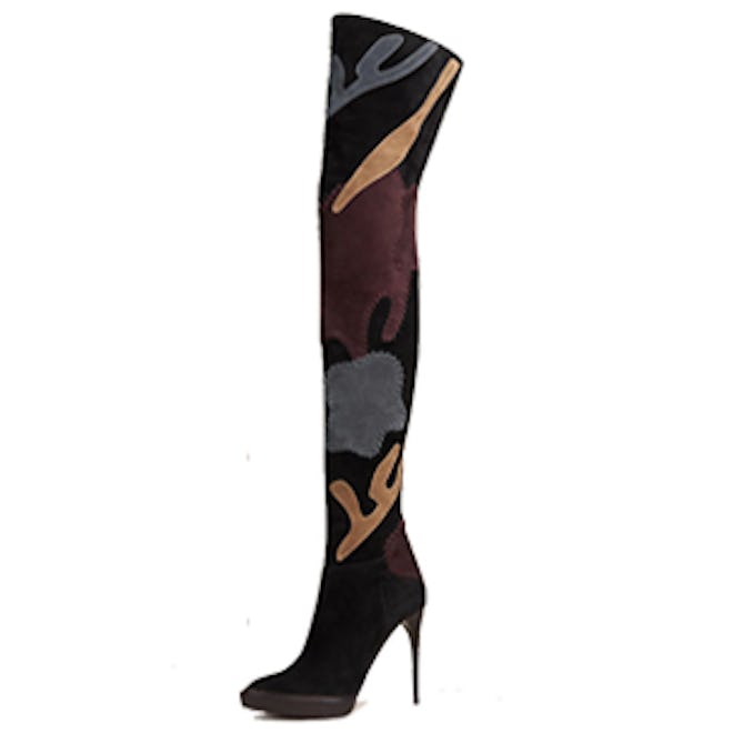 Patchwork Suede Over-The-Knee Boots