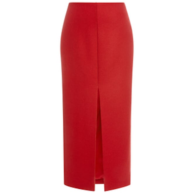 Red Wool Blend Pencil Skirt