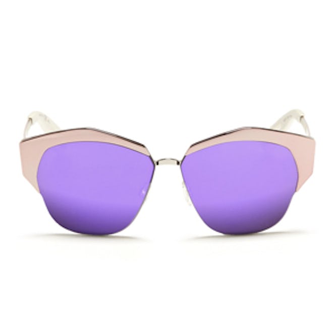 Mirrored’ Contrast Metal Angled Cat Eye Sunglasses