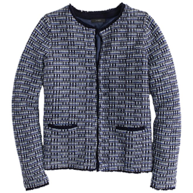 Tweed Sweater-Jacket with Fringe Trim