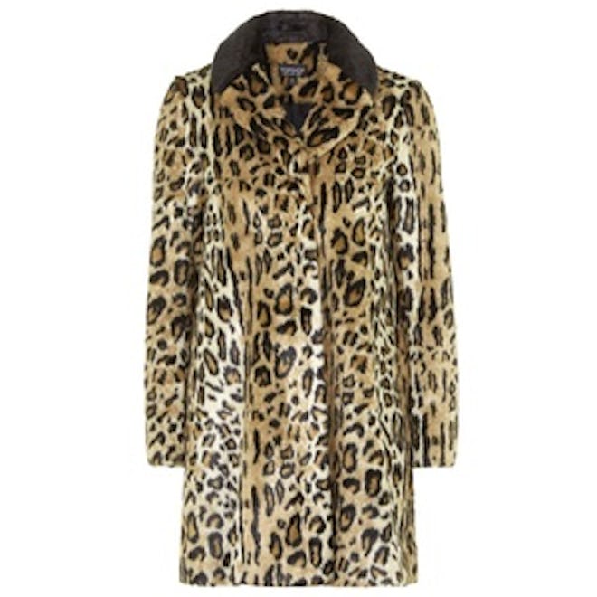 Faux Fur Animal Print Swing Coat