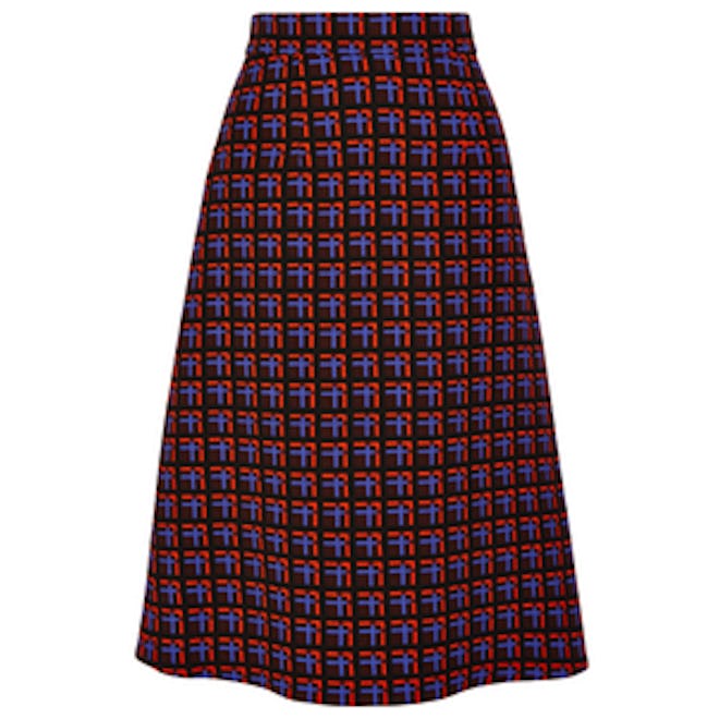 Checked Wool-Crepe Skirt